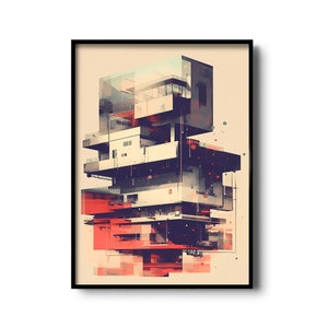 Mid century wall art | Modern architecture | Vintage illustration | Architecture poster | Abstract printable wall art | Modernist wall decor