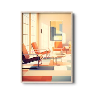 20th century modern interior wall art | mid century modern interior | Modernist architecture print | interior design illustration poster