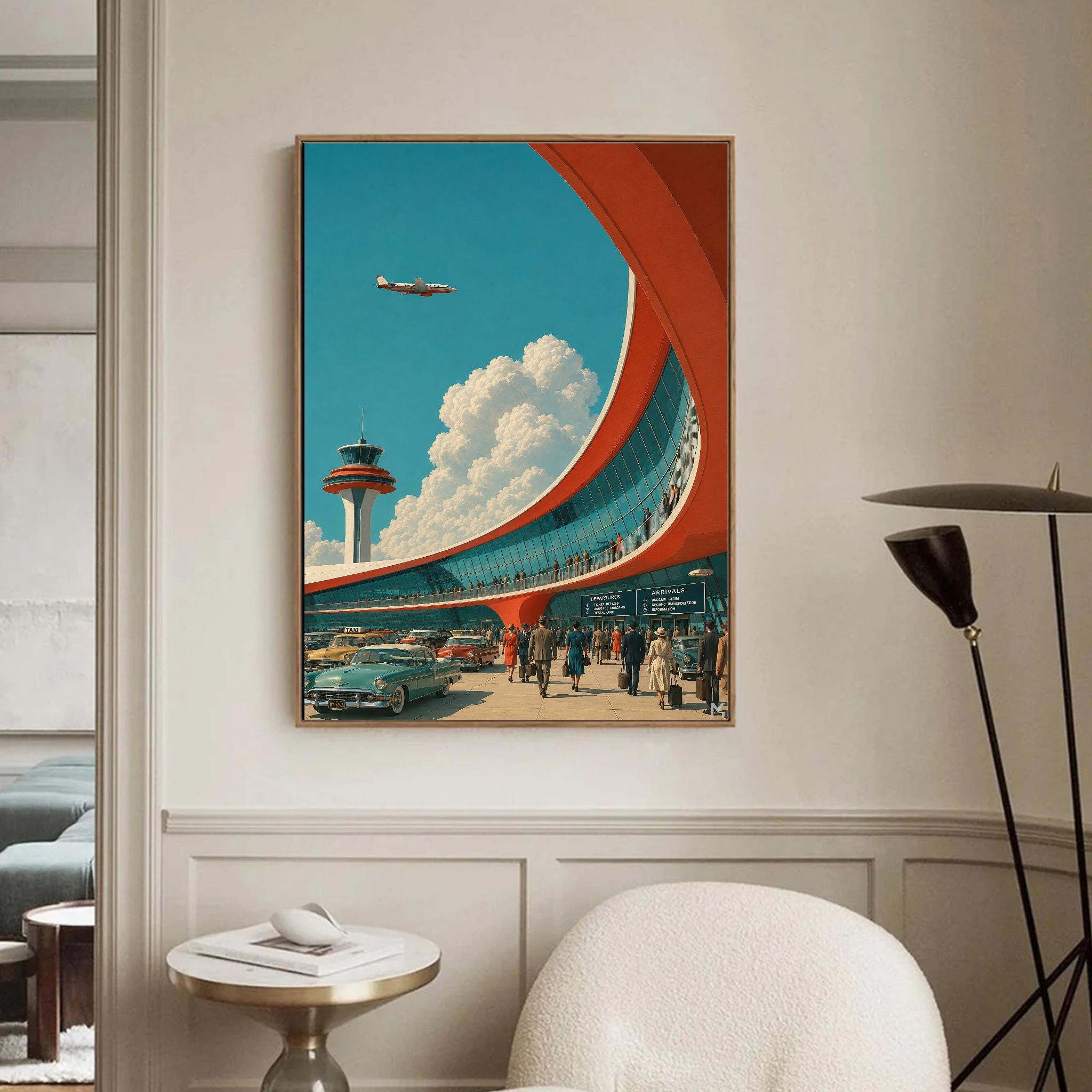 Retro Futurist Airport Poster, Atomic Age Space Age Architecture