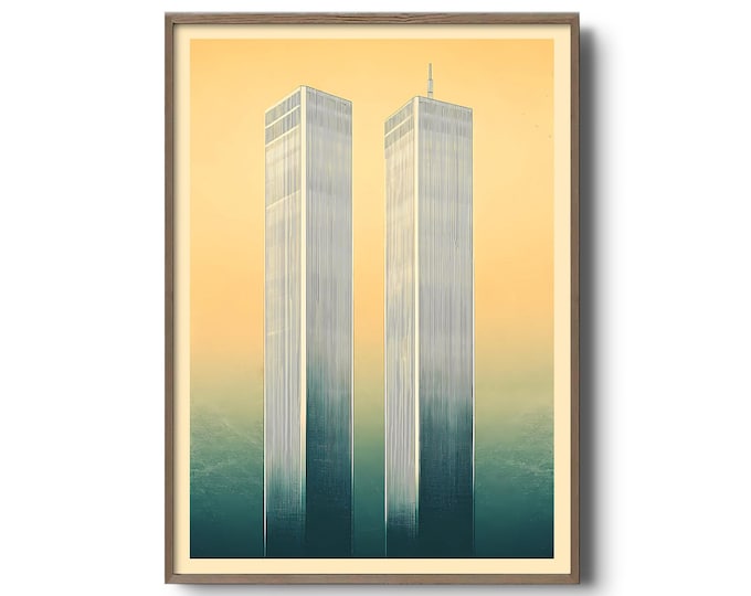 World Trade Center Twin Towers Print | NYC Architecture Art | Minimalist Skyline Illustration | Vintage New York Memory Wall Decor