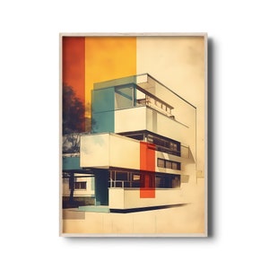 Bauhaus print | Architectural Bauhaus illustration | Midcentury art | Vintage architecture | Bauhaus design poster