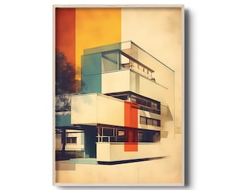 Bauhaus print | Architectural Bauhaus illustration | Midcentury art | Vintage architecture | Bauhaus design poster