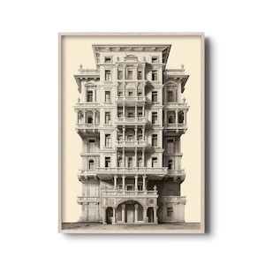 Vintage architectuurprint | antieke architectuurkunst aan de muur | Afdrukbare klassieke architectuur | Klassiek vintage illustratiedecor
