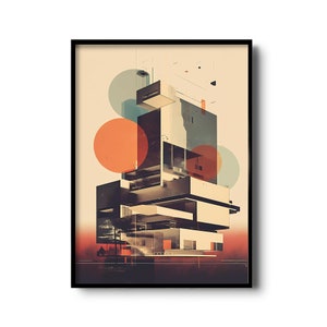 Bauhaus architecture wall art | Vintage Bauhaus print | Retro design poster | Mid century modern architecture | vintage printable wall art