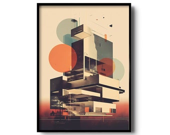 Bauhaus architecture wall art | Vintage Bauhaus print | Retro design poster | Mid century modern architecture | vintage printable wall art