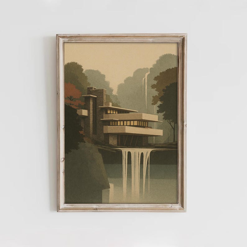 Fallingwater Print V2 | Architecture Poster | Frank Lloyd Wright House ...