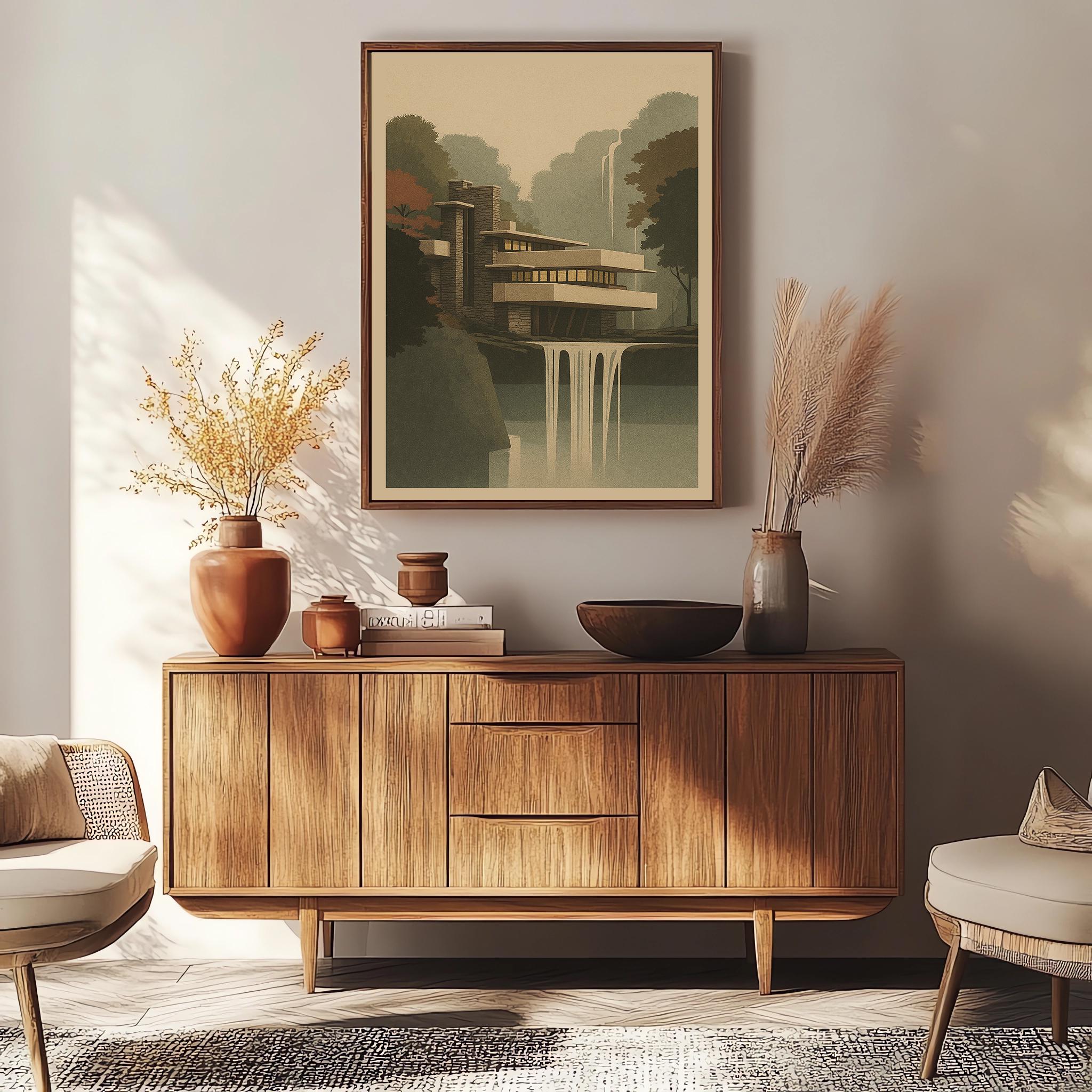 Fallingwater Print V2 | Architecture Poster | Frank Lloyd Wright House ...