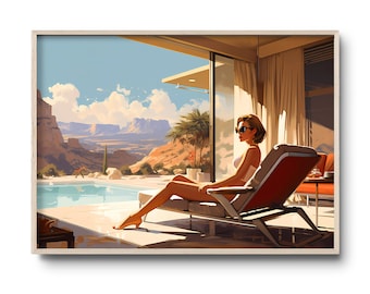 Vintage Palm Springs print | 1960s California | Mid-century Modern | Poolside | California desert landscape |  Palm Springs poster | Retro