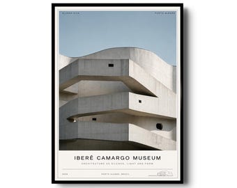 イベレ・カマルゴ美術館ポスター、アルバロ・シザ建築プリント、ミニマリストコンクリートウォールアート、近代建築装飾