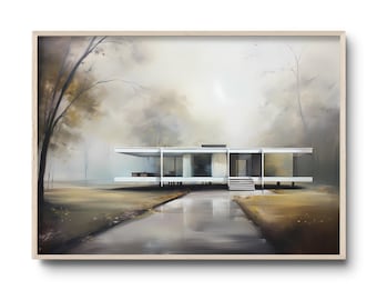 Architecture oil painting | Farnsworth House | Architect Mies Van der Rohe | Architecture poster | Architecture oil painted print