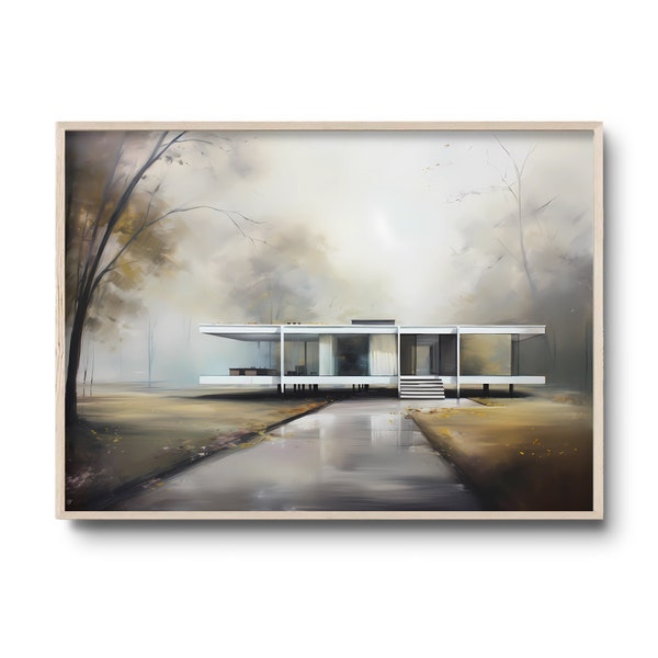 Architecture oil painting | Farnsworth House | Architect Mies Van der Rohe | Architecture poster | Architecture oil painted print