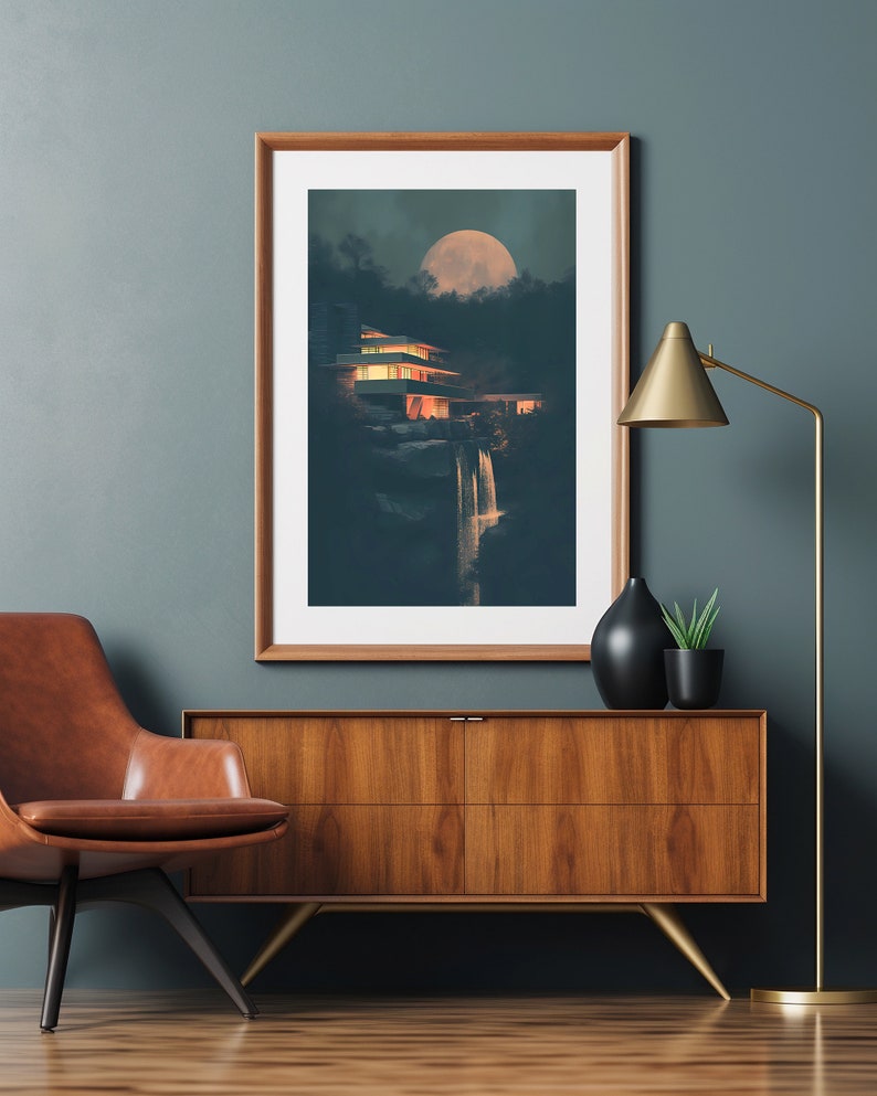 Fallingwater House Night Art Print | Frank Lloyd Wright | Pennsylvania ...