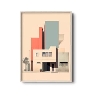 Classic Modernist Facade print | Modern Architecture wall art | Fictional Abstract Facade | Muted colors | Minimalist Facade Poster