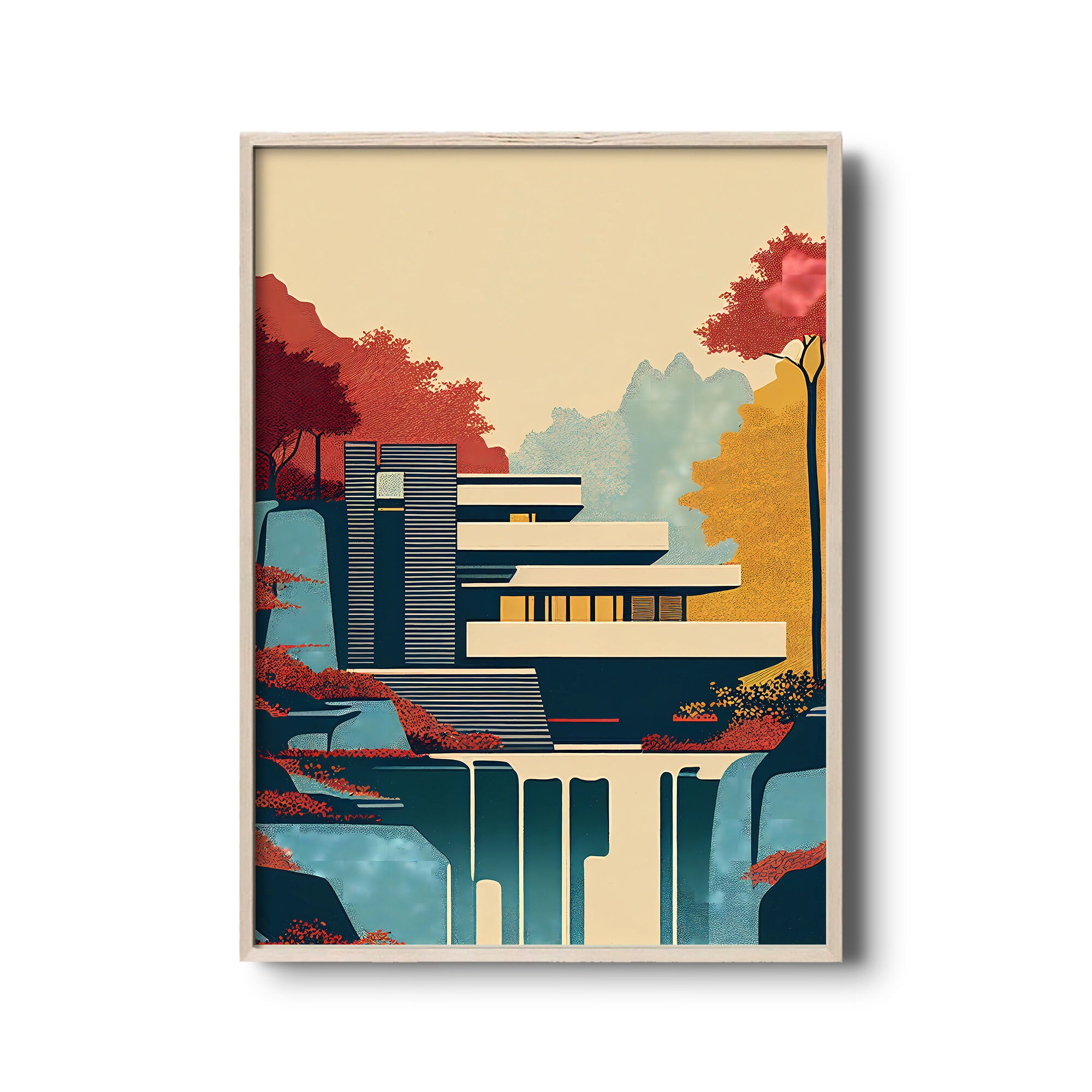 Mid-century Modern Print | Fallingwater House Frank Lloyd Wright ...