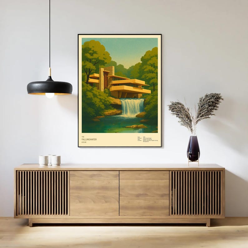 Fallingwater Print | Frank Lloyd Wright Poster | Mid Century Modern ...