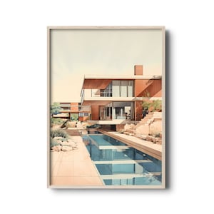 Mid-century California Modern Architecture | Modernist architecture print | Vintage art print | American architecture wall art | Modern vila