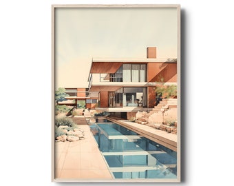 Mid-century California Modern Architecture | Modernist architecture print | Vintage art print | American architecture wall art | Modern vila