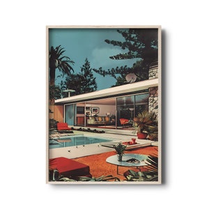 Mid-century Modern Art Print | Vintage illustration | Retro Palm Springs Wall Art | Modernist Architecture | Mid century California Poster