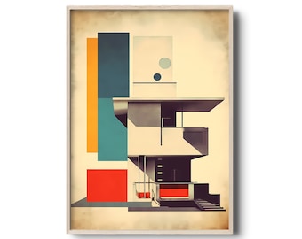 Bauhaus architecture poster | Vintage bauhaus illustration | Vintage architectural print | Bauhaus design | Architecture printable art