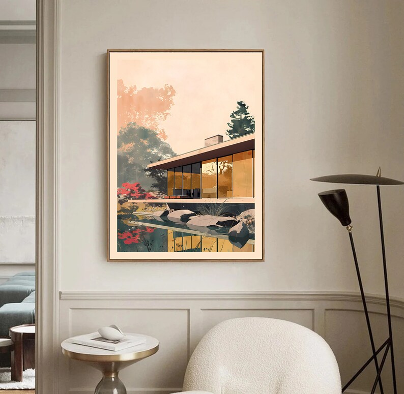 Modern Architecture Illustration | Minimalist Art Print | Mid-century ...