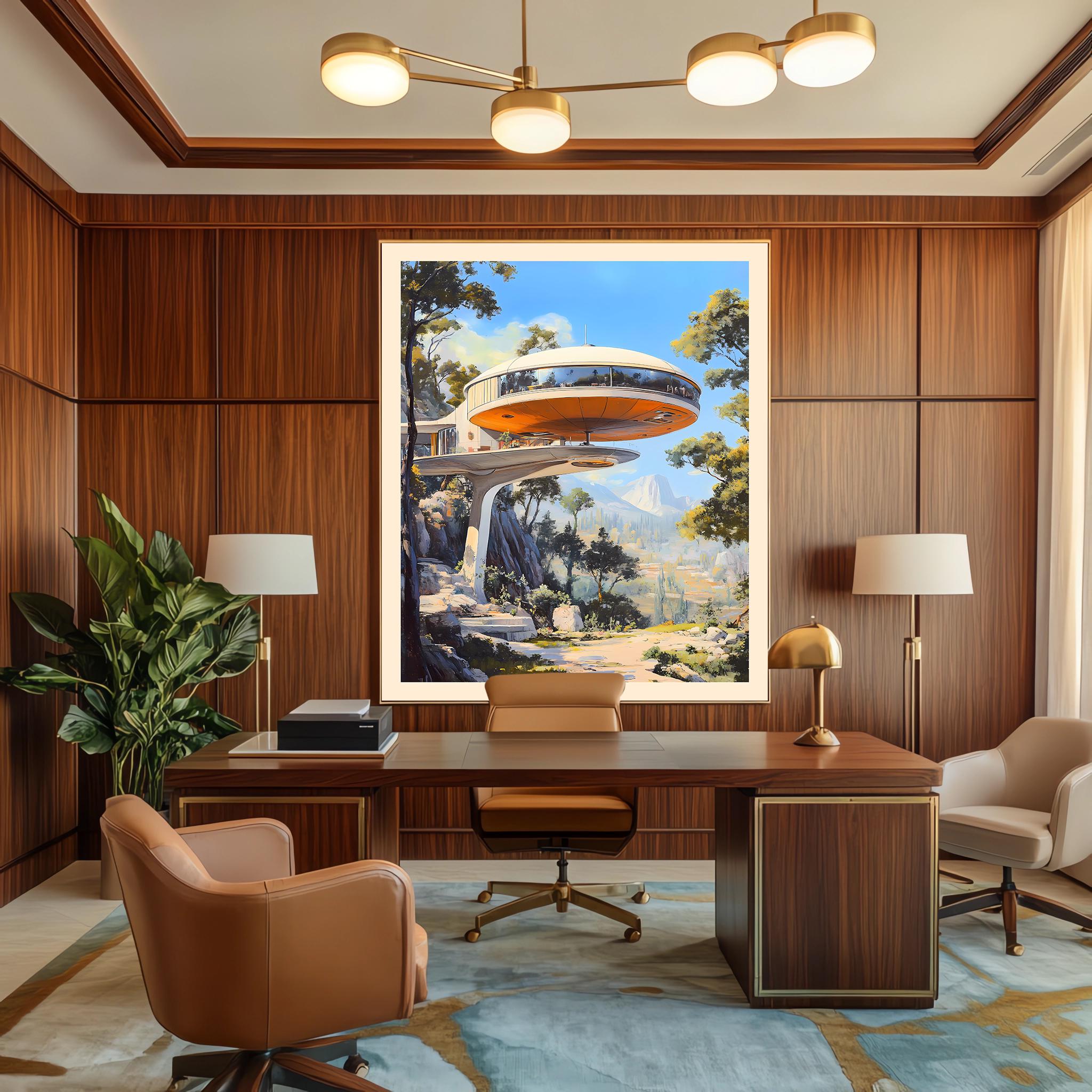 Retro Futuristic Mountain House Art Print - Mid-century Modern