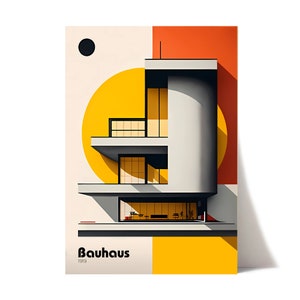 Poster di architettura Bauhaus / Arte murale di architettura moderna / Stampa di architettura / Architettura modernista / Arredamento ufficio architetto