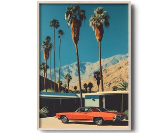 Retro Palm Springs konsttryck | Mitten av århundradet modernt | Vintage Palm Springs konst | Modern arkitektur | Kalifornien reseaffisch