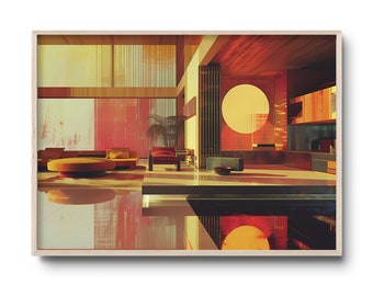 Modernism Wall Art | Modern Architecture | Geometric Art Print | Mid-century Modern interior | Architectural interior drawing & painting
