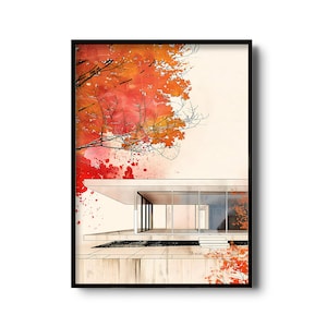 Minimalistische Hauswand Kunst | Mies Van der Rohe | Moderne Architektur | Minimal Illustration Kunstdruck | Architekturskizze Kunst | Minimalismus