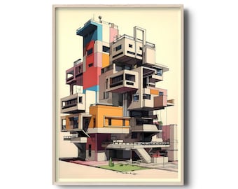 Le Corbusier artwork print | Modern mid century architecture | Le Corbusier illustration | Modernist architecture | architectural wall art
