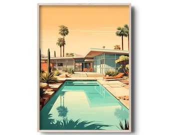 California architecture print | Mid-Century modern architecture | Vintage | Pool art | Modernism | American architecture | modern wall art