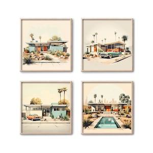 Mid-Century Modern prints | Case Study houses | Modern Architecture | Vintage wall art | Modernism | wall decor | set of 4 art prints