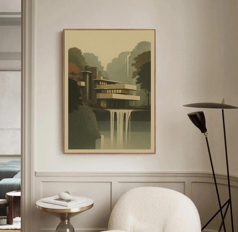 Fallingwater Print V2 | Architecture Poster | Frank Lloyd Wright House ...