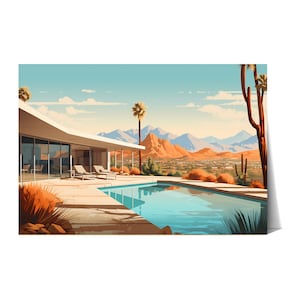 Arte de parede da Califórnia | Palm Springs | Moderno de meados do século | Estilo de vida na piscina | Impressão vintage de Palm Springs | Pôster de paisagem desértica da Califórnia