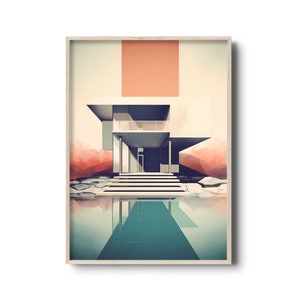 modernist architecture print | minimalist wall art | Modern architectural illustration | printable art | midcentury decor | modern poster