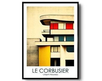 Cartel de Le Corbusier / Impresión Art Nouveau / Arquitectura moderna de Le Corbusier / Ilustración vintage de Le Corbusier / Arte geométrico de la pared