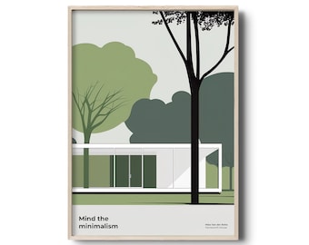 Mind the minimalism | minimalist architecture print | Mies Van der Rohe architect | Farnsworth House minimalist artwork | minimalist poster