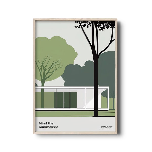 Mind the minimalism | minimalist architecture print | Mies Van der Rohe architect | Farnsworth House minimalist artwork | minimalist poster