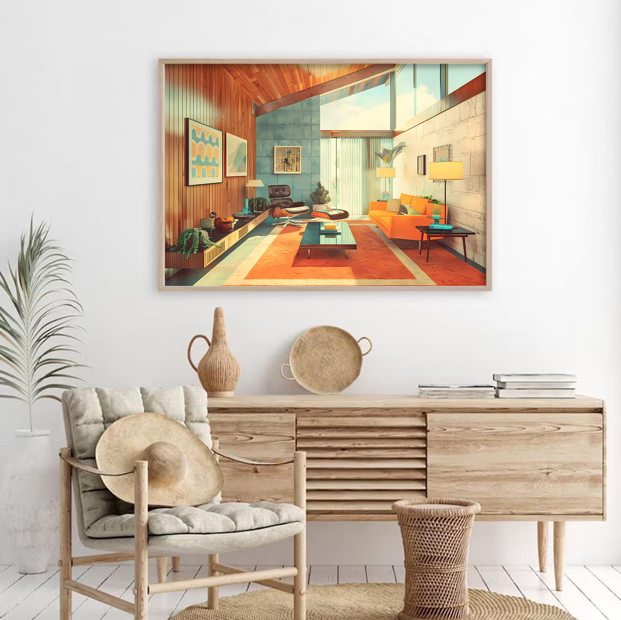 Classic 1950s Interior Art Print | Mid-century Modern Architecture