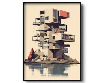 Modern architecture illustration | Le Corbusier inspired wall art | Modernist architecture print | Modernism | Architecture poster