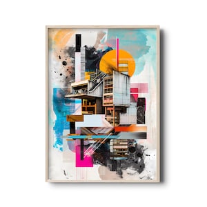 Architecture Collage | Abstract Modern Construction Art Print | Colorful Collage Wall Art | Mid-century Modernist Architecture Collage
