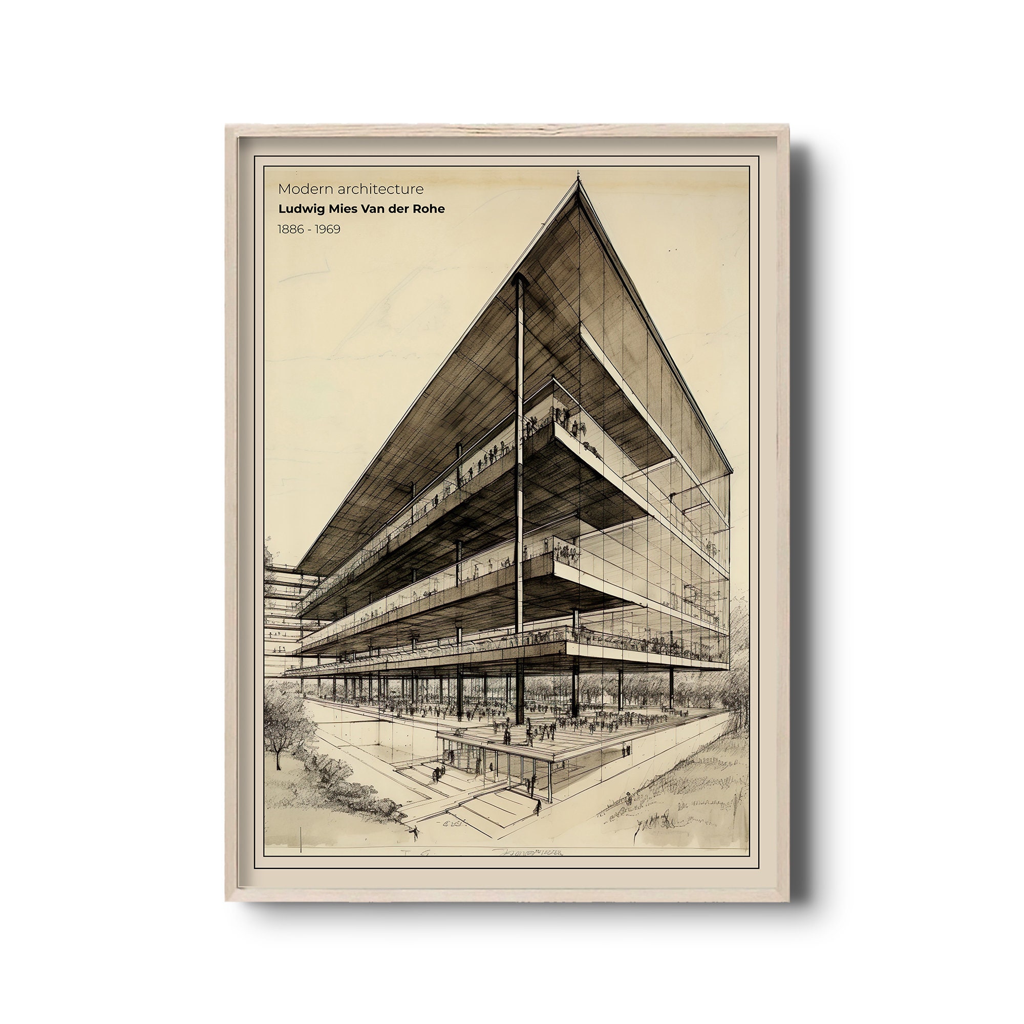 Vintage Architecture Print, Modern Architecture, Mies Van
