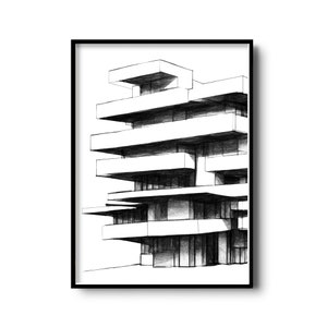 Architecture sketch art | modernist architecture | modern architectural drawing | architect poster | digital download print