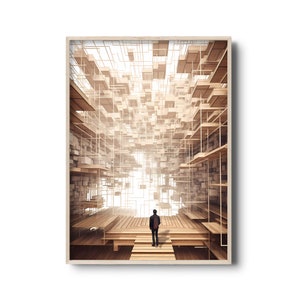 Abstract architecture printable art | architectural illustration | Japanese architecture artwork | Architect Kengo Kuma art | wall decor