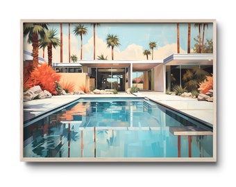 Mid Century Modern | Palm Springs wall art | Oil on canvas | Retro pool art | California Modern architecture  | Palm Springs Desert house