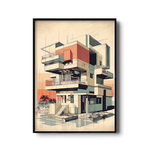 Architecture sketch wall art | Modern architecture print | Mid century architect drawing | modernist architecture | Modern wall decor