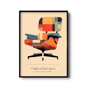 Eames Lounge Chair print | Charles & Ray Eames wall art | Vintage art | Mid Century Modern Design | Lounge chair minimal retro illustration