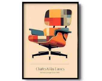 Eames Lounge Chair print | Charles & Ray Eames wall art | Vintage art | Mid Century Modern Design | Lounge chair minimal retro illustration