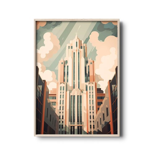 Impression vintage Art déco | Architecture Art déco | Art mural rétro | Style Art déco | Art déco new-yorkais | illustration vintage | Années 20, 30