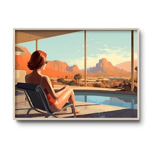 Palm Springs print | California wall art | Mid-century modern | Swimming pool in desert landscape | vintage Palm Springs | Retro decor